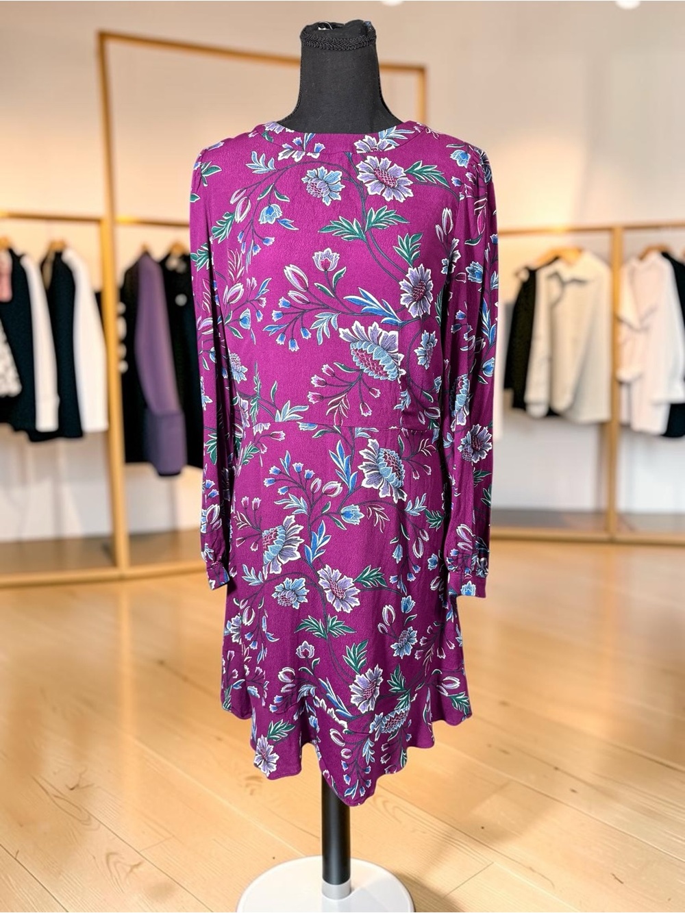 LOFT Plum Floral Long-Sleeve Tunic Dress